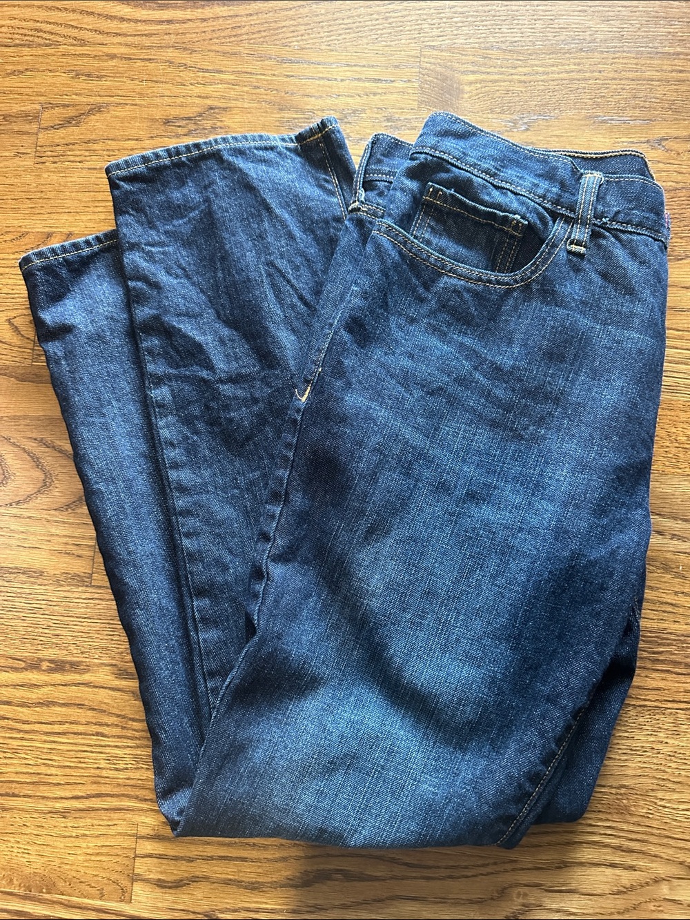 Old Navy Dark Blue Denim Jeans with Red Stitching Loose Built-in Flex